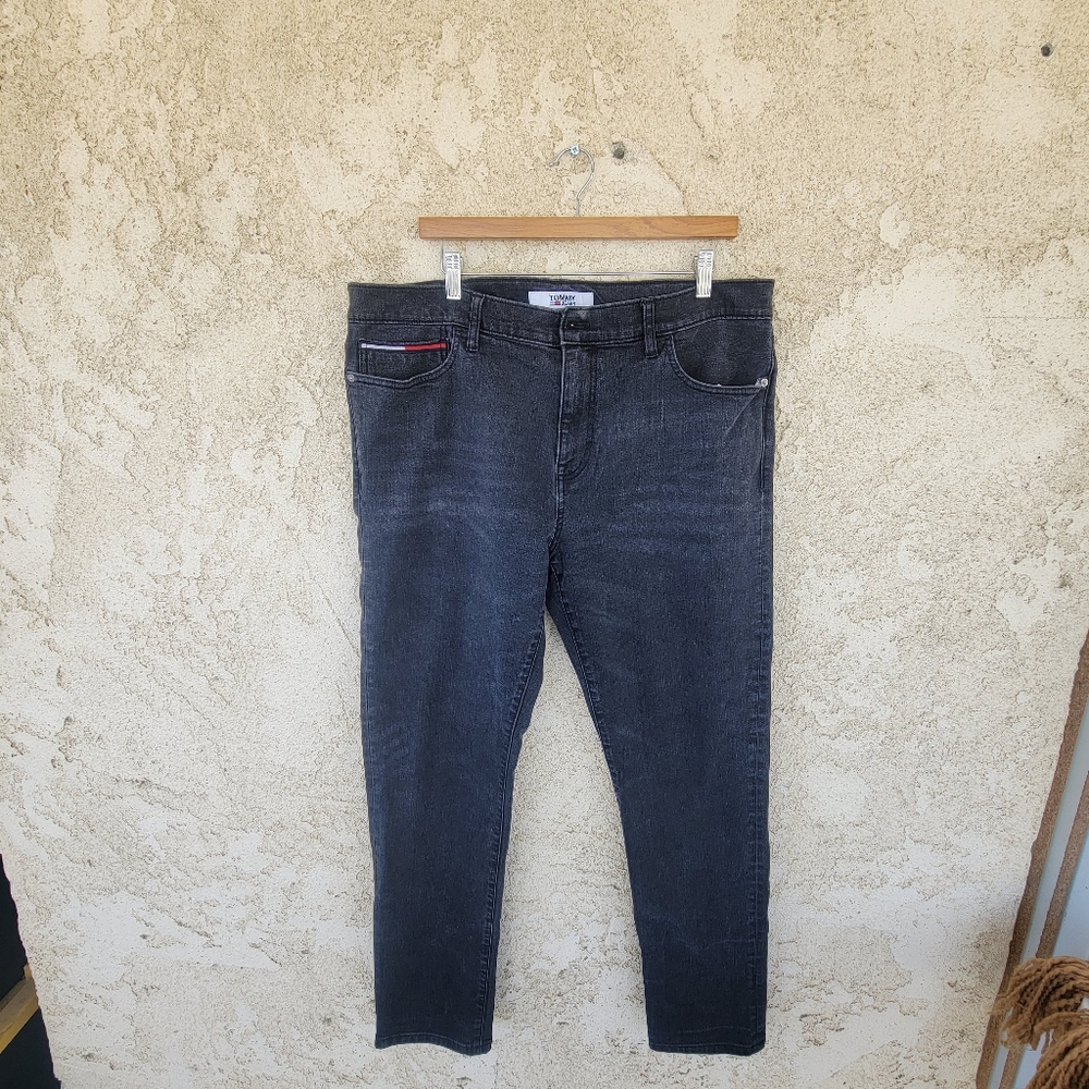 Vintage Tommy Hilfiger Jeans Mens Black Denim Baggy Wide Leg Size 38x32
